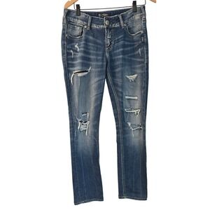 Silver Jeans Co Suki‎ Mid Skinny Distressed Ripped Denim Blue W30